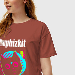 Футболка оверсайз женская Limp Bizkit rock star cat, цвет: кирпичный — фото 2