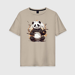 Футболка оверсайз женская Спокойствие панды, цвет: миндальный