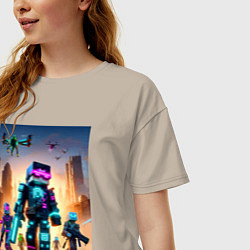 Футболка оверсайз женская Minecraft - cyberpunk ai art fantasy, цвет: миндальный — фото 2