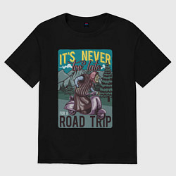 Футболка оверсайз женская Бабушка на скутере - road trip, цвет: черный