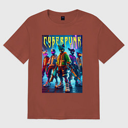 Футболка оверсайз женская Фурри - киберпанк, цвет: кирпичный