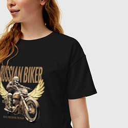 Футболка оверсайз женская Русский байкер на мотоцикле, цвет: черный — фото 2