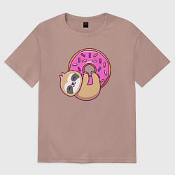 Женская футболка оверсайз Ленивец с пончиком