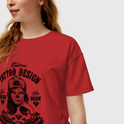 Футболка оверсайз женская Custom tattoo saloon, цвет: красный — фото 2