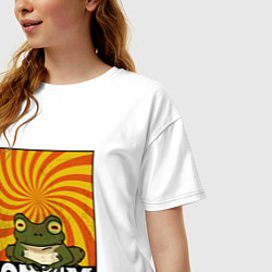 Футболка оверсайз женская Гипножаба по мотивам Футурама на оранжевом фоне, цвет: белый — фото 2