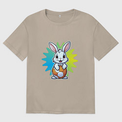 Футболка оверсайз женская Зайчик и мячик, цвет: миндальный