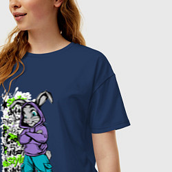 Футболка оверсайз женская Урбан граффити с кроликом, цвет: тёмно-синий — фото 2