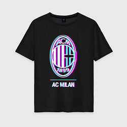 Футболка оверсайз женская AC Milan FC в стиле glitch, цвет: черный