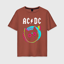 Женская футболка оверсайз AC DC rock star cat