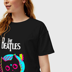 Футболка оверсайз женская The Beatles rock star cat, цвет: черный — фото 2