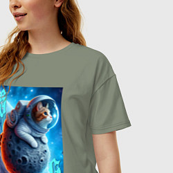 Футболка оверсайз женская Space cat - ai art, цвет: авокадо — фото 2