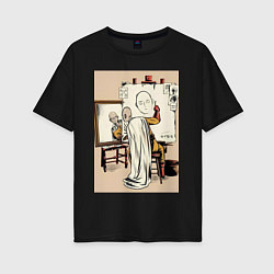 Женская футболка оверсайз Ванпанчмен Сайтама рисует