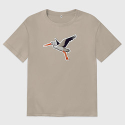 Женская футболка оверсайз Летящий черно белый аист