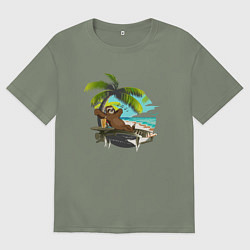 Футболка оверсайз женская Ленивец под пальмой, цвет: авокадо