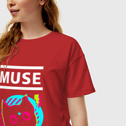 Футболка оверсайз женская Muse rock star cat, цвет: красный — фото 2