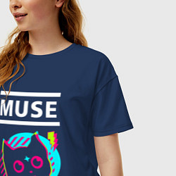 Футболка оверсайз женская Muse rock star cat, цвет: тёмно-синий — фото 2