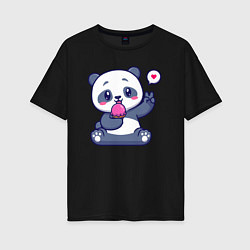 Футболка оверсайз женская Ice cream panda, цвет: черный