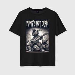 Футболка оверсайз женская Black kitten - punks not dead, цвет: черный