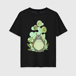 Футболка оверсайз женская Green Totoro, цвет: черный