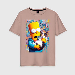 Футболка оверсайз женская Bart Simpson with a kitten - ai art, цвет: пыльно-розовый