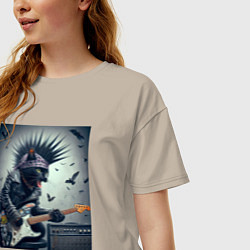 Футболка оверсайз женская Котёнок панк гитарист - нейросеть, цвет: миндальный — фото 2