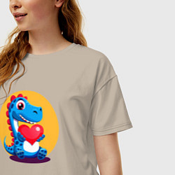 Футболка оверсайз женская Динозаврик с сердечком, цвет: миндальный — фото 2