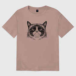 Футболка оверсайз женская Grumpy cat мем, цвет: пыльно-розовый