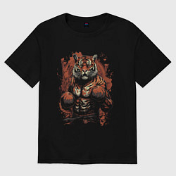 Женская футболка оверсайз Тайский бокс тигр в стойке