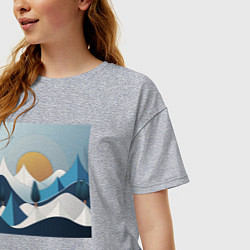 Футболка оверсайз женская Горный пейзаж - абстракция с горами, цвет: меланж — фото 2