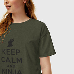 Футболка оверсайз женская Keep calm and ninja on, цвет: меланж-хаки — фото 2