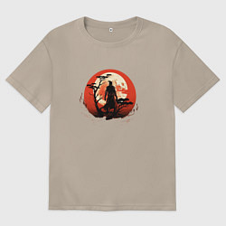 Футболка оверсайз женская Самурай на закате у дерева, цвет: миндальный