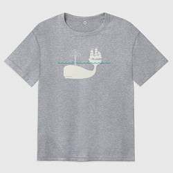 Женская футболка оверсайз Кит и корабль