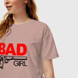 Футболка оверсайз женская Bad girl with gun, цвет: пыльно-розовый — фото 2