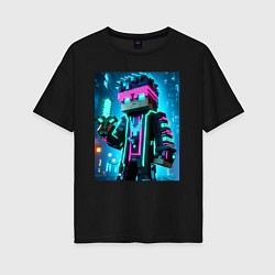 Женская футболка оверсайз Minecraft - neon character ai art