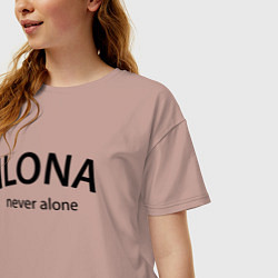 Футболка оверсайз женская Ilona never alone - motto, цвет: пыльно-розовый — фото 2