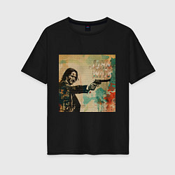 Женская футболка оверсайз Джон Уик с пистолетом портрет в стиле гранж