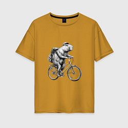 Женская футболка оверсайз Капибара на велосипеде в черном цвете