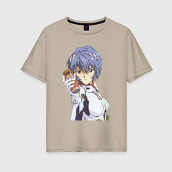 Женская футболка оверсайз Евангелион Рей Аянами и банка