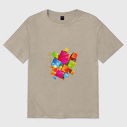 Футболка оверсайз женская Цветные квадраты, цвет: миндальный