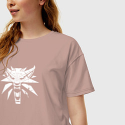 Футболка оверсайз женская Знак школы волка с потертостями - Ведьмак 3, цвет: пыльно-розовый — фото 2