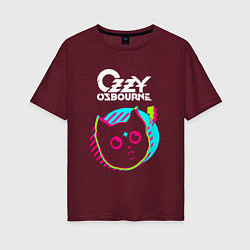 Футболка оверсайз женская Ozzy Osbourne rock star cat, цвет: меланж-бордовый