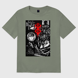 Футболка оверсайз женская Гатс Чёрный мечник коллаж, цвет: авокадо