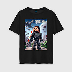 Женская футболка оверсайз Mass effect and Minecraft - collaboration