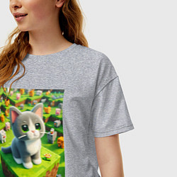 Футболка оверсайз женская Funny kitten - Minecraft ai art, цвет: меланж — фото 2