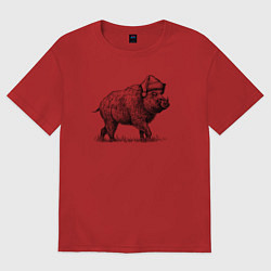 Женская футболка оверсайз Новогодний кабан