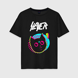 Женская футболка оверсайз Slayer rock star cat
