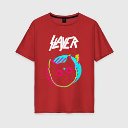 Женская футболка оверсайз Slayer rock star cat