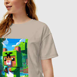 Футболка оверсайз женская Capybara and Minecraft collaboration - ai art, цвет: миндальный — фото 2