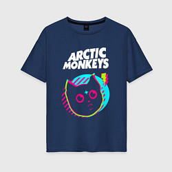 Футболка оверсайз женская Arctic Monkeys rock star cat, цвет: тёмно-синий