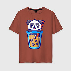 Женская футболка оверсайз Панда в стаканчике